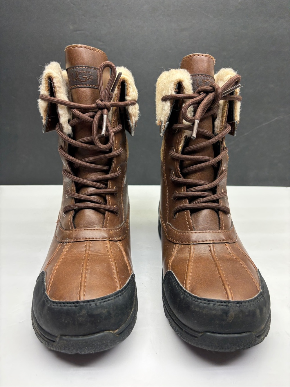 UGG Waterproof Brown Leather Winter Boots, SZ 6 women’s, box 3 G
